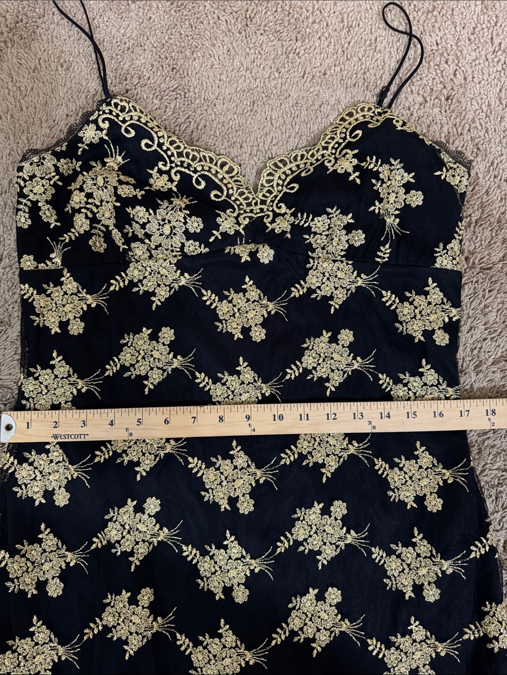 Y2K Betsey Johnson Evening Black & Gold Floral Lace Dress size 12 Whimsigoth - Picture 8 of 11